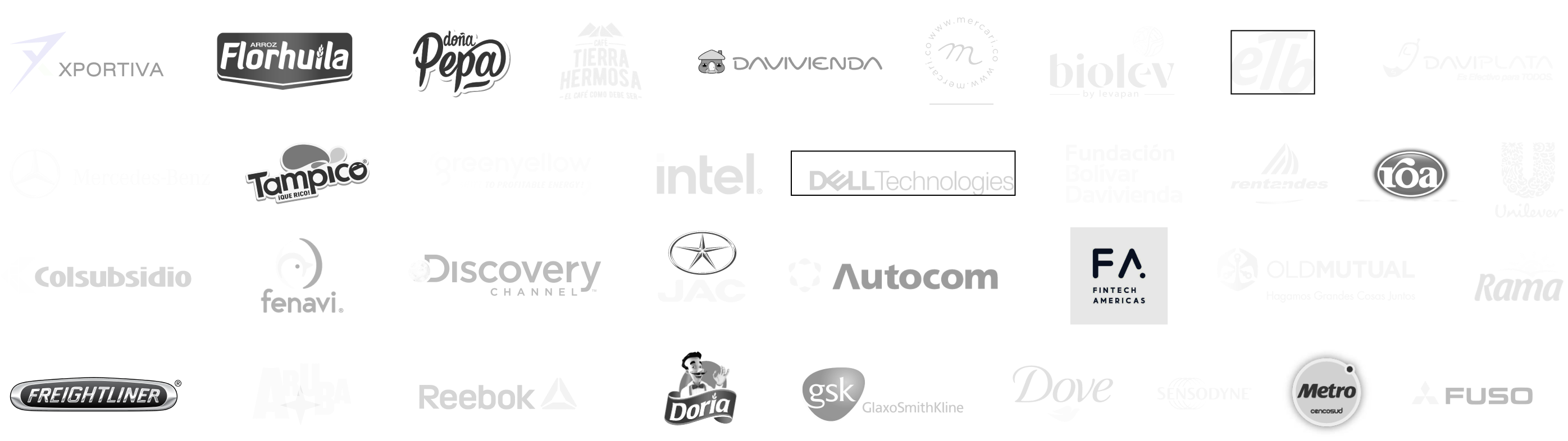 Marcas que confiaron en Flash: Xportiva, Flórhuila, Doña Pepa, Tierra Hermosa, Davivienda, Mercari, Biolev, ETB, DaviPlata, Mercedes-Benz, Tampico, GreenYellow, Intel, Dell Technologies, Fundación Bolívar Davivienda, Rentandes, Toa, Unilever, Colsubsidio, Fenavi, Discovery Channel, JAC, Autocom, Fintech Americas, Old Mutual, Rama, Freightliner, Aruba, Reebok, Doria, GSK, Dove, Sensodyne, Metro y Fuso